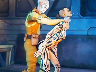 Blue Star 2 - Space girl with big tits deepthroats and gags on a freaky alien with 4 eyes