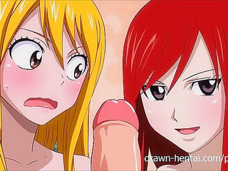 Fairy Tail Porn - Natsu fucks Erza and Lucy in their wet driping pussies