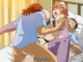 Dirty anime nurse with huge tits give virgin patient a boobjob