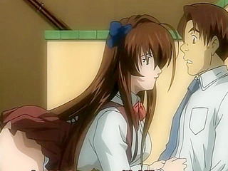 Dirty schoolgirl gives a sloppy blowjob in the bathroom to shy guy