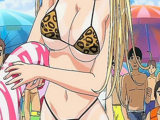 Slutty blonde anime girl with busty tits has a dirty fuck on public beach