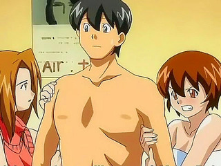 Two busty hentai girls fight over a pervy guy who fucks both of them in threesome