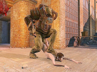 Petite hentai teen gets her faced fucked by fallout monster