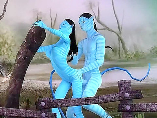 Sexy babe from Avatar gets her mouth fucked and her pussy drilled by big blue cock