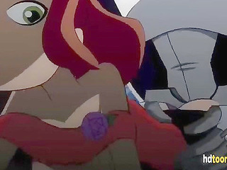Horny cyborg decides to bang the hot cartoon redhead in both her holes
