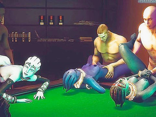 Asari Home Invasion - Dancing alien sluts get captured by the police and fucked in group sex